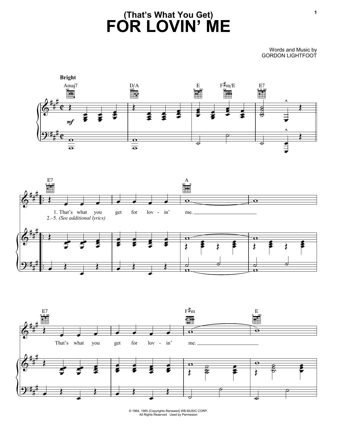 Peter, Paul & Mary (That's What You Get) For Lovin' Me sheet music, chords, lyrics - Printable PDF for Solo Guitar Tab