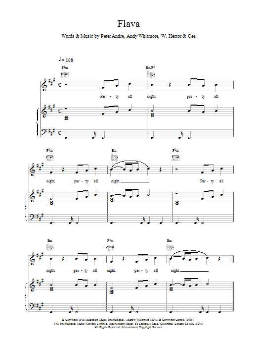 Learn to play Peter Andre Flava sheet music for Piano, Vocal & Guitar (Right-Hand Melody) in minutes. Peter Andre Flava sheet music preview music notes and score for Piano, Vocal & Guitar (Right-Hand Melody) including 6 page(s)