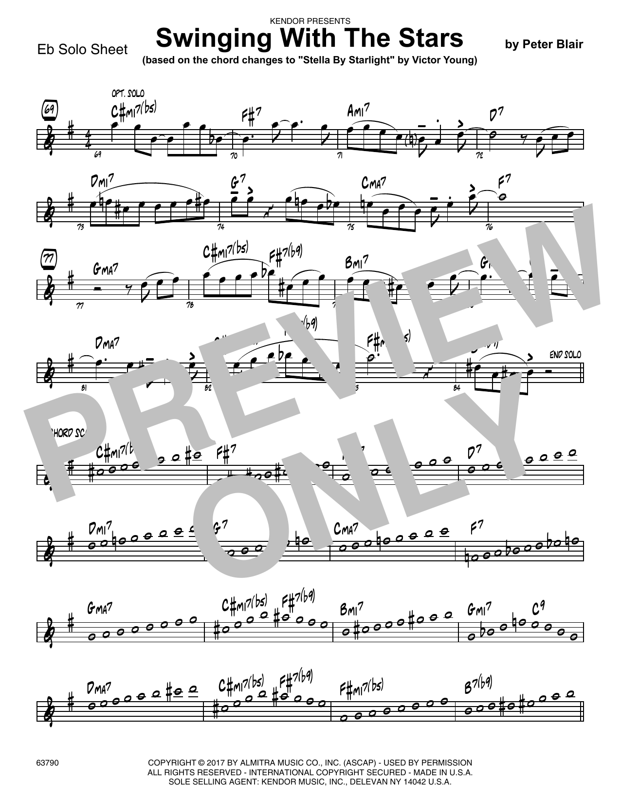 Learn to play Peter Blair Swinging With The Stars (based on Stella By Starlight by Victor Young) - Solo Sheet - Alto Sax sheet music for Jazz Ensemble in minutes. Peter Blair Swinging With The Stars (based on Stella By Starlight by Victor Young) - Solo Sheet - Alto Sax sheet music preview music notes and score for Jazz Ensemble including 1 page(s)