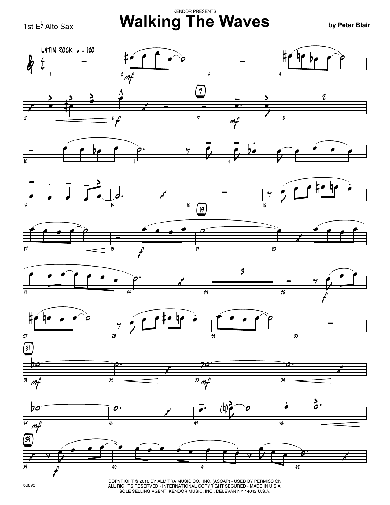 Learn to play Peter Blair Walking The Waves - 1st Eb Alto Saxophone sheet music for Jazz Ensemble in minutes. Peter Blair Walking The Waves - 1st Eb Alto Saxophone sheet music preview music notes and score for Jazz Ensemble including 2 page(s)