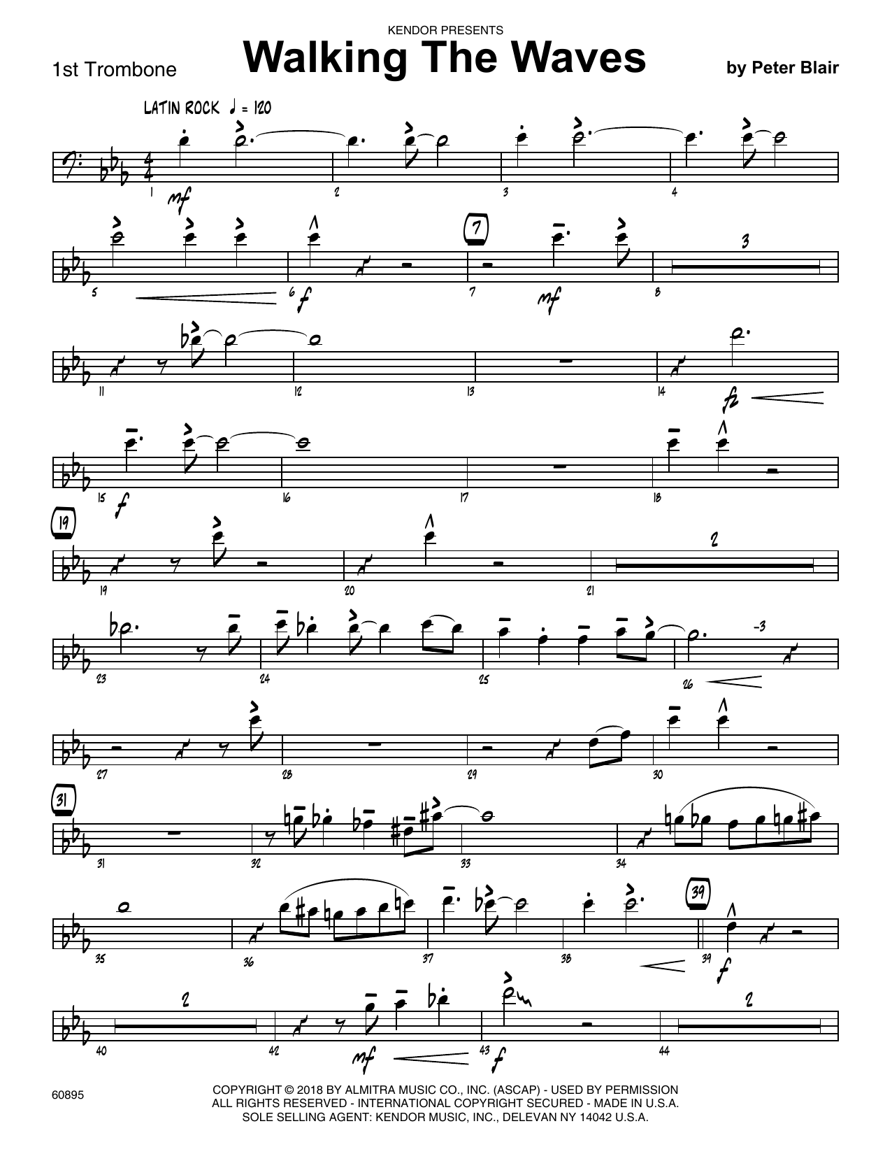 Learn to play Peter Blair Walking The Waves - 1st Trombone sheet music for Jazz Ensemble in minutes. Peter Blair Walking The Waves - 1st Trombone sheet music preview music notes and score for Jazz Ensemble including 2 page(s)