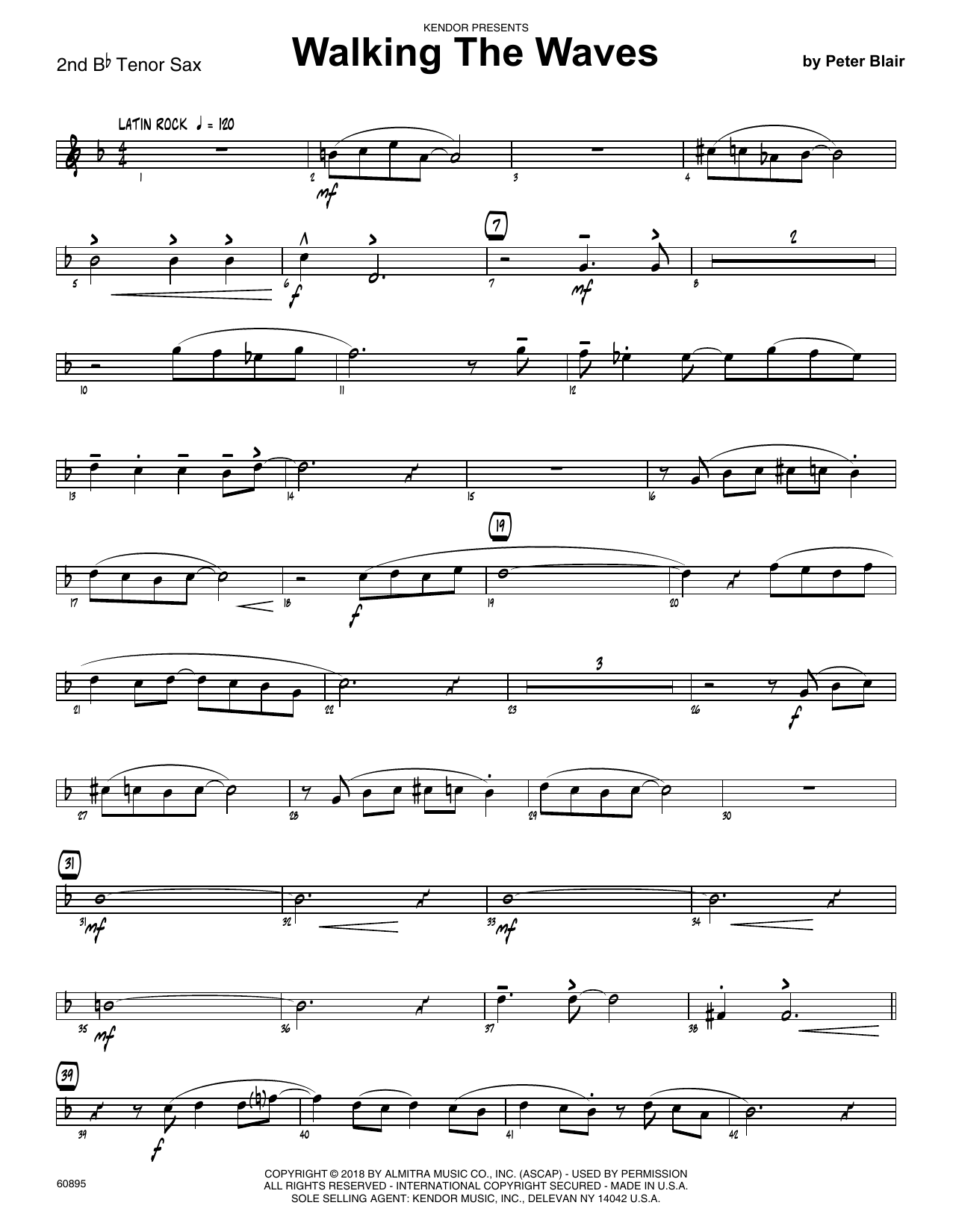 Learn to play Peter Blair Walking The Waves - 2nd Bb Tenor Saxophone sheet music for Jazz Ensemble in minutes. Peter Blair Walking The Waves - 2nd Bb Tenor Saxophone sheet music preview music notes and score for Jazz Ensemble including 2 page(s)