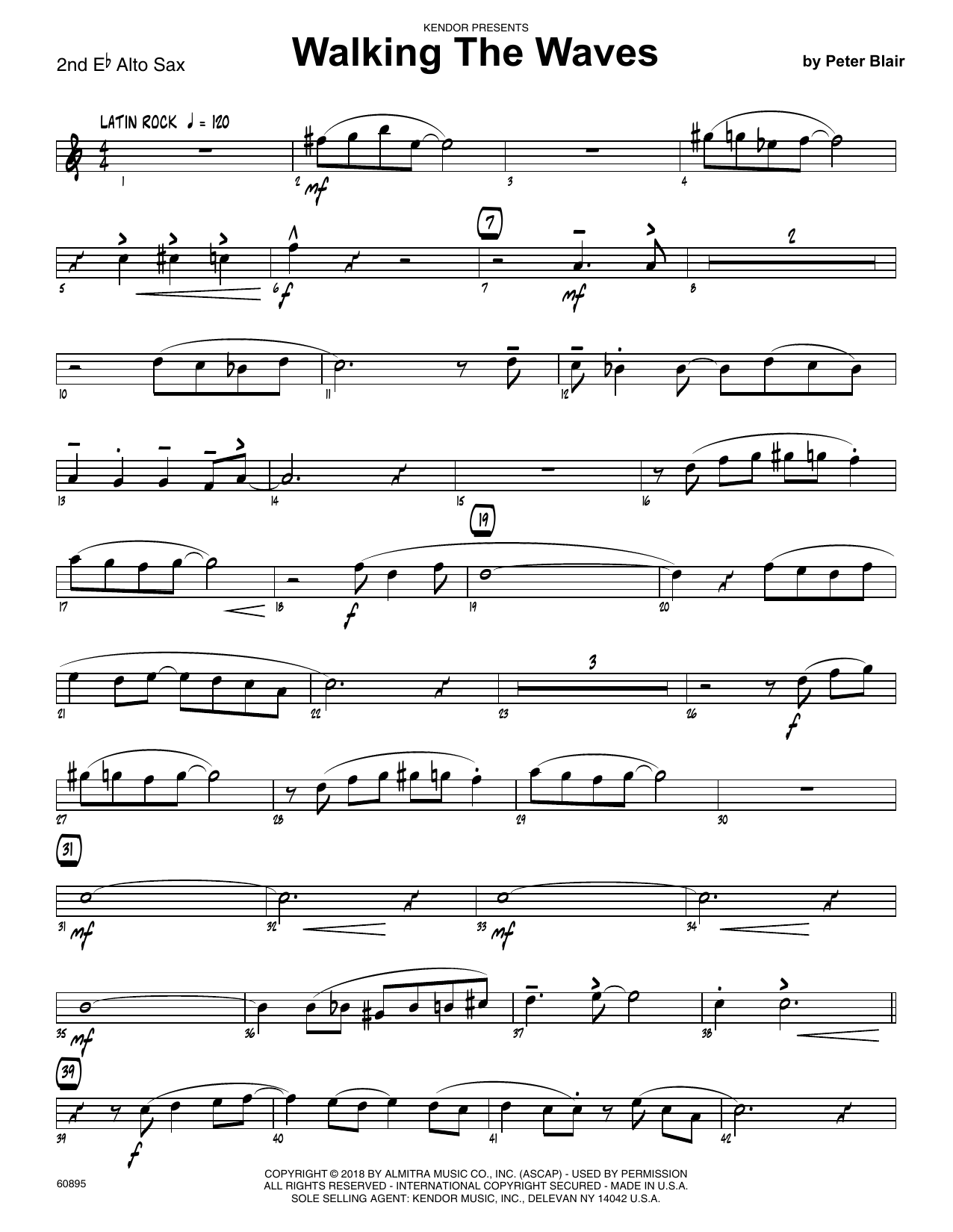 Learn to play Peter Blair Walking The Waves - 2nd Eb Alto Saxophone sheet music for Jazz Ensemble in minutes. Peter Blair Walking The Waves - 2nd Eb Alto Saxophone sheet music preview music notes and score for Jazz Ensemble including 2 page(s)