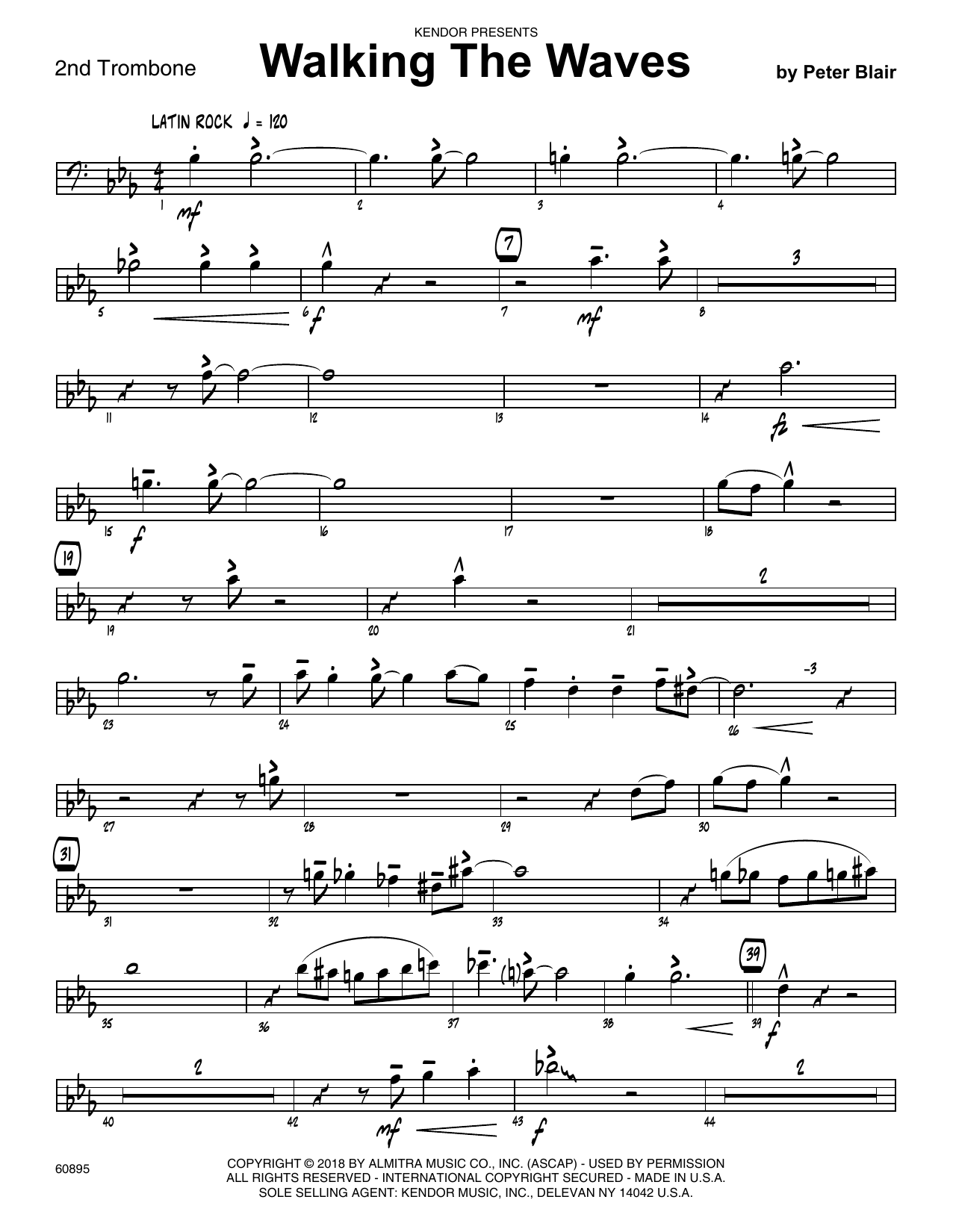 Learn to play Peter Blair Walking The Waves - 2nd Trombone sheet music for Jazz Ensemble in minutes. Peter Blair Walking The Waves - 2nd Trombone sheet music preview music notes and score for Jazz Ensemble including 2 page(s)