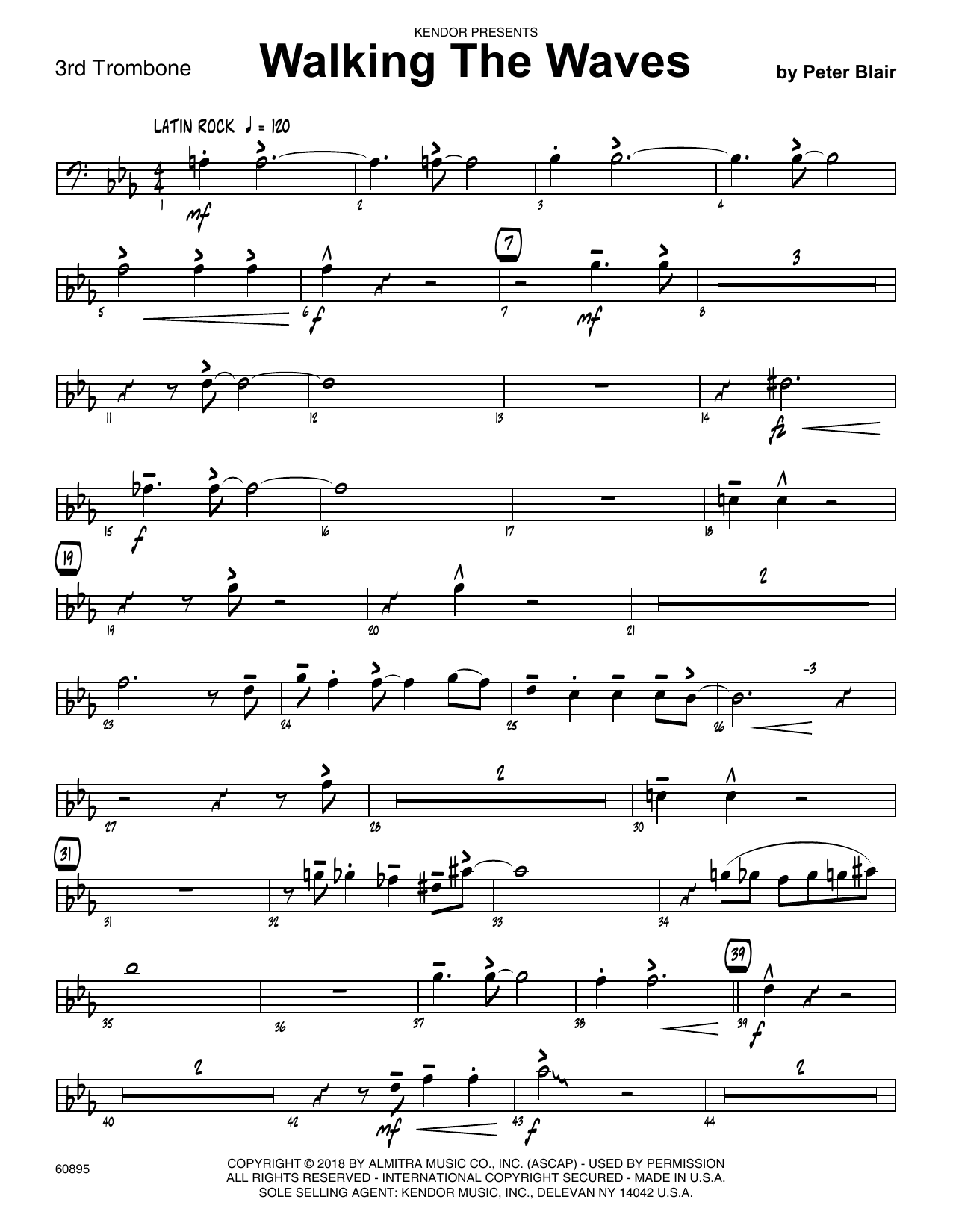 Learn to play Peter Blair Walking The Waves - 3rd Trombone sheet music for Jazz Ensemble in minutes. Peter Blair Walking The Waves - 3rd Trombone sheet music preview music notes and score for Jazz Ensemble including 2 page(s)