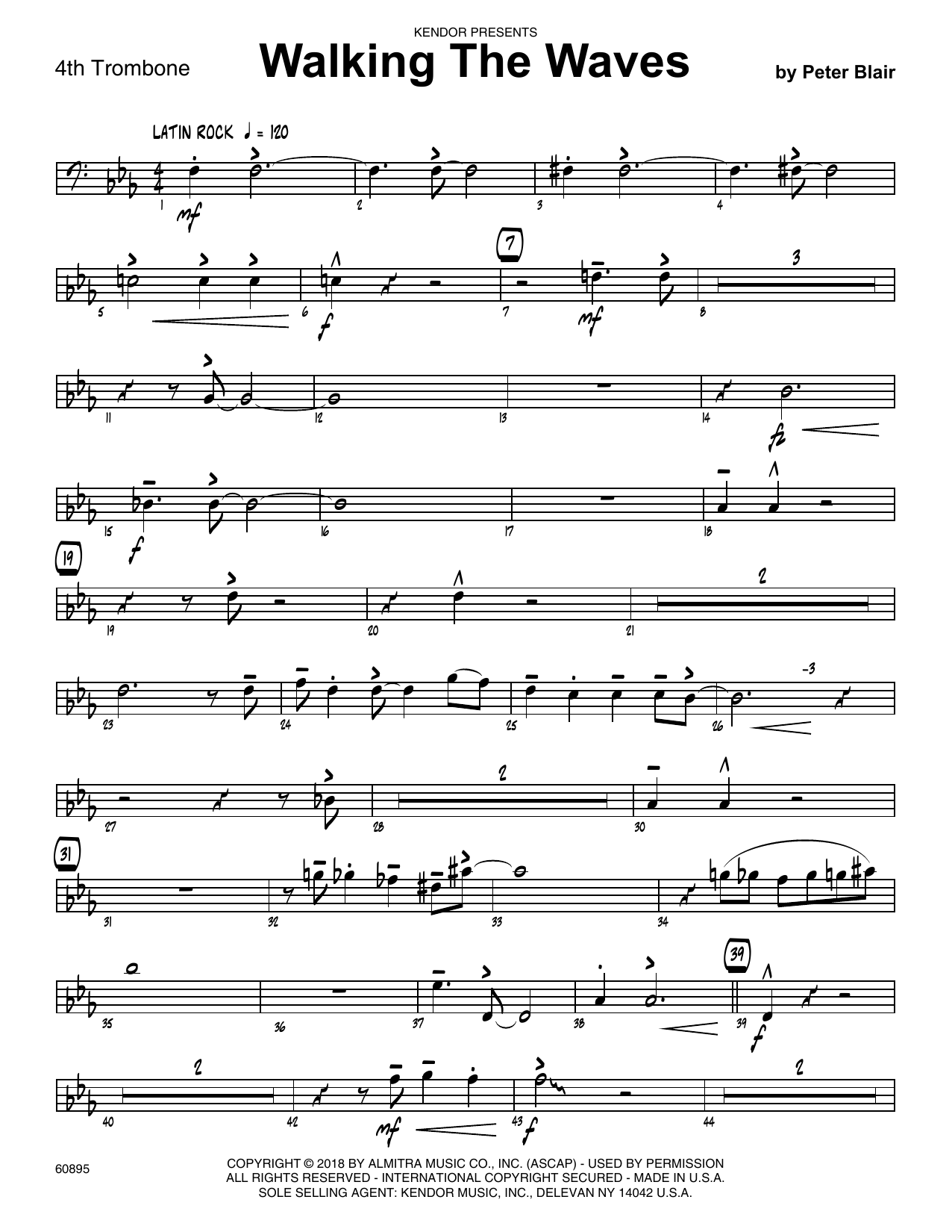 Learn to play Peter Blair Walking The Waves - 4th Trombone sheet music for Jazz Ensemble in minutes. Peter Blair Walking The Waves - 4th Trombone sheet music preview music notes and score for Jazz Ensemble including 2 page(s)