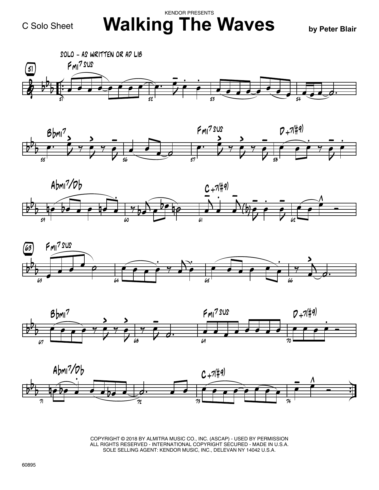 Learn to play Peter Blair Walking The Waves - C Solo Sheet sheet music for Jazz Ensemble in minutes. Peter Blair Walking The Waves - C Solo Sheet sheet music preview music notes and score for Jazz Ensemble including 2 page(s)