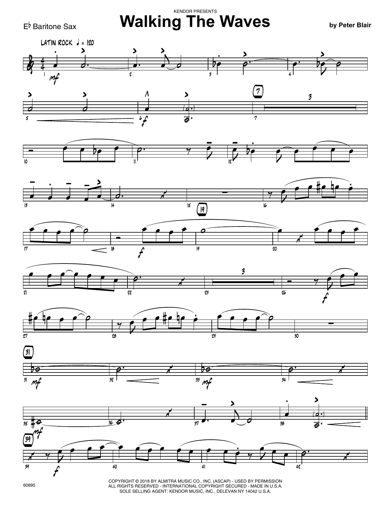 Learn to play Peter Blair Walking The Waves - Eb Baritone Saxophone sheet music for Jazz Ensemble in minutes. Peter Blair Walking The Waves - Eb Baritone Saxophone sheet music preview music notes and score for Jazz Ensemble including 2 page(s)