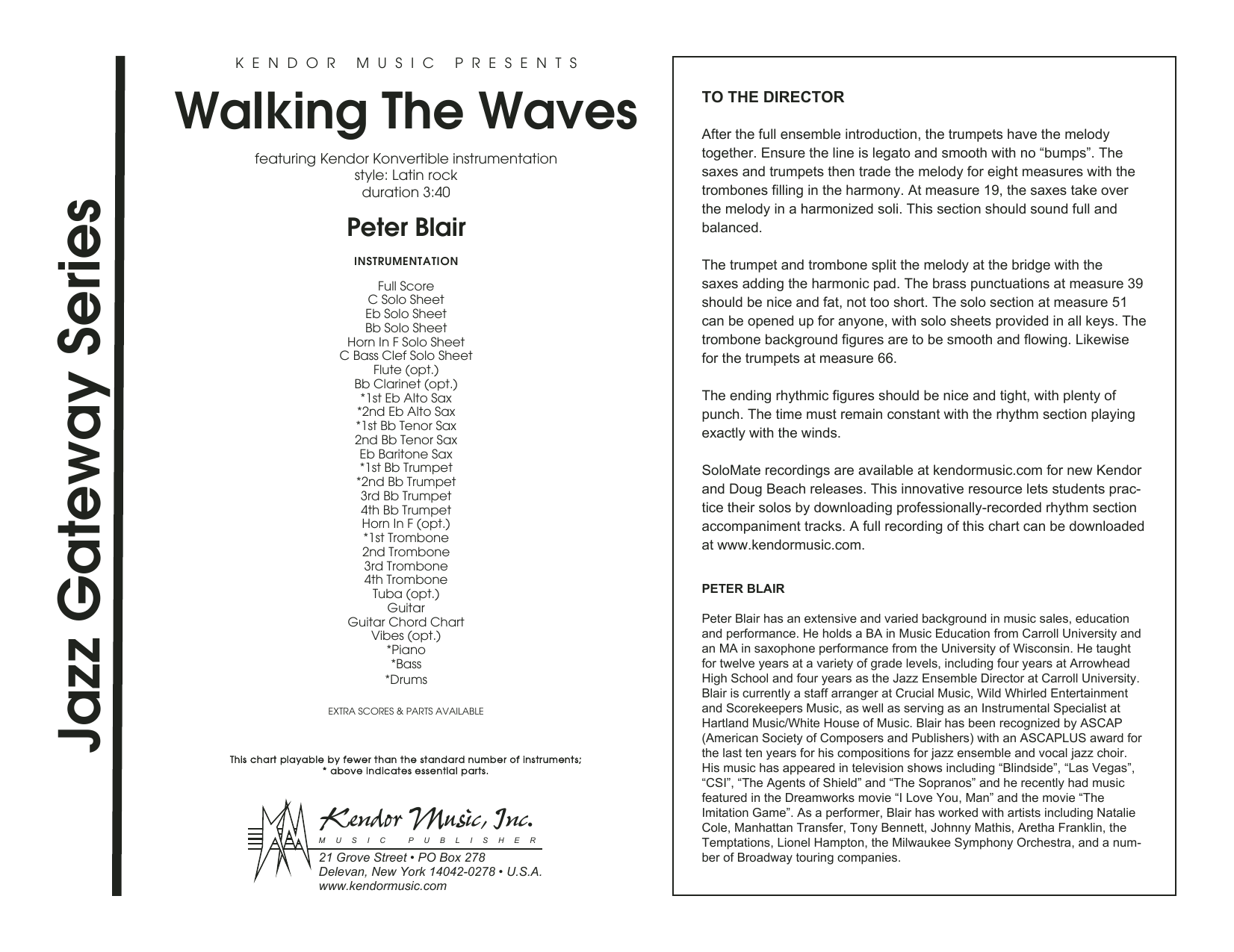 Learn to play Peter Blair Walking The Waves - Full Score sheet music for Jazz Ensemble in minutes. Peter Blair Walking The Waves - Full Score sheet music preview music notes and score for Jazz Ensemble including 12 page(s)