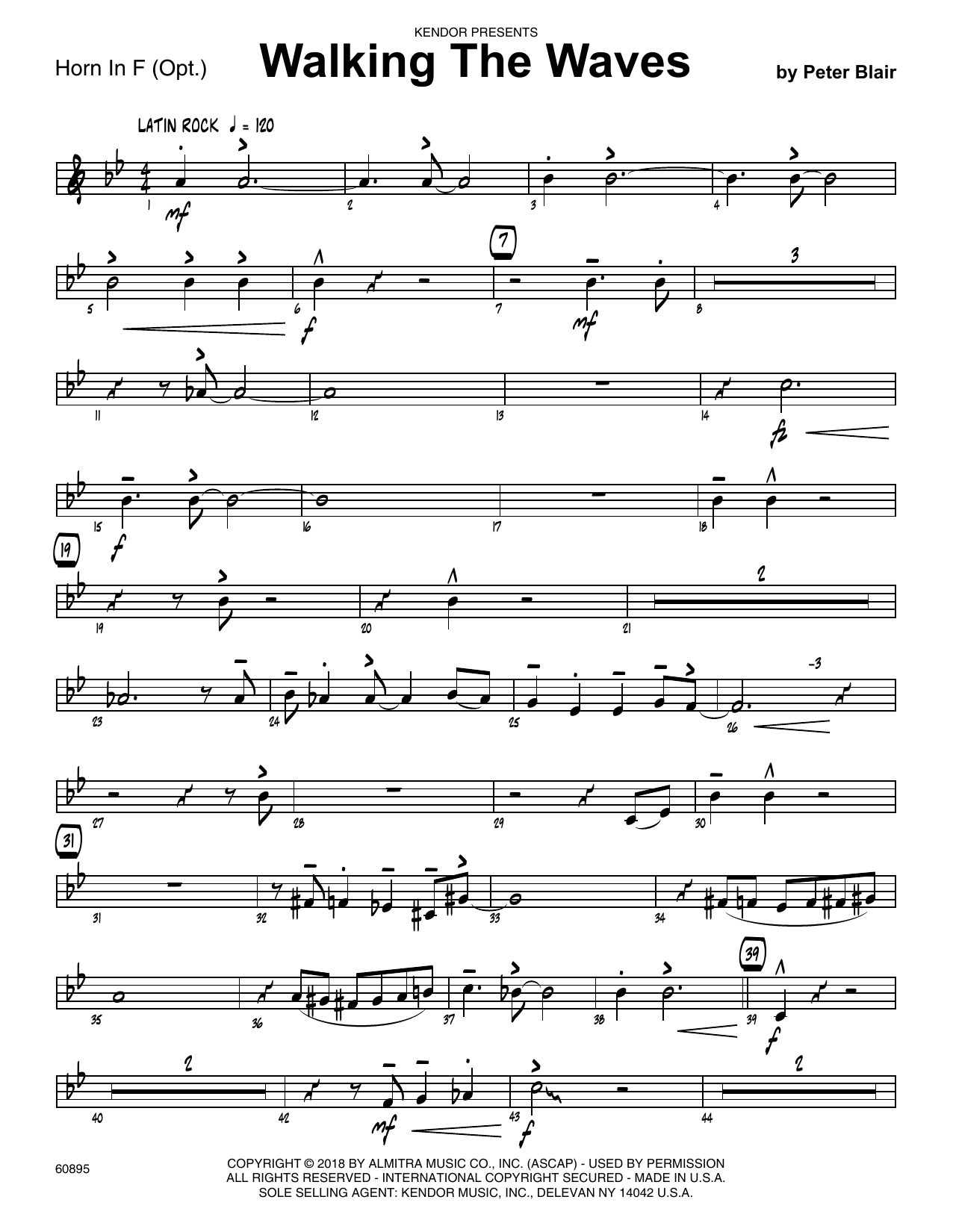Learn to play Peter Blair Walking The Waves - Horn in F sheet music for Jazz Ensemble in minutes. Peter Blair Walking The Waves - Horn in F sheet music preview music notes and score for Jazz Ensemble including 2 page(s)