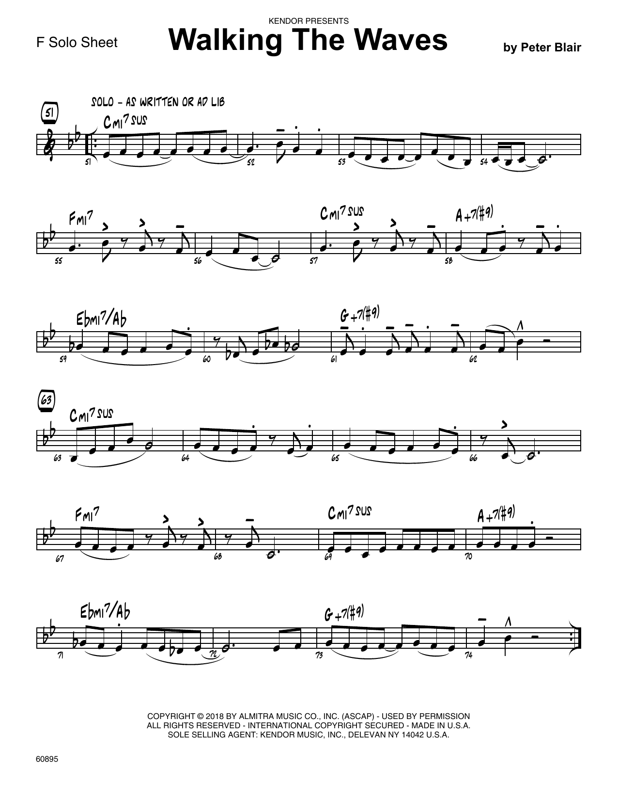 Learn to play Peter Blair Walking The Waves - Solo Sheet for F Instruments sheet music for Jazz Ensemble in minutes. Peter Blair Walking The Waves - Solo Sheet for F Instruments sheet music preview music notes and score for Jazz Ensemble including 2 page(s)