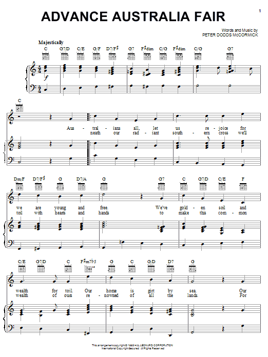Peter McCormick Advance Australia Fair (Australian National Anthem) sheet music preview music notes and score for Piano, Vocal & Guitar (Right-Hand Melody) including 2 page(s)
