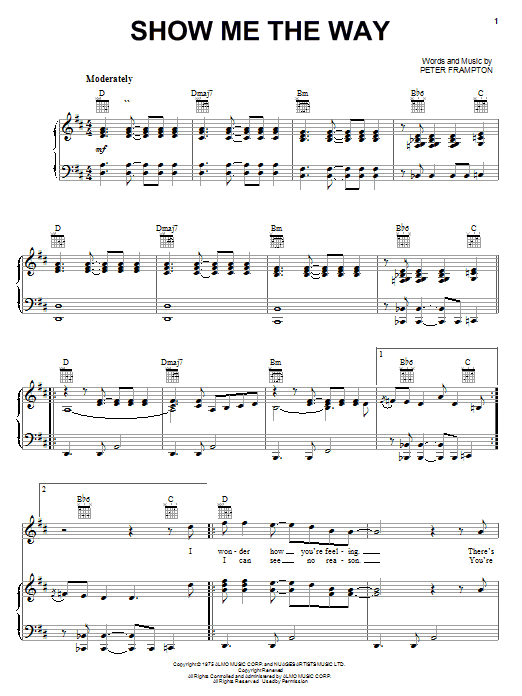 Learn to play Peter Frampton Show Me The Way sheet music for Lyrics & Piano Chords in minutes. Peter Frampton Show Me The Way sheet music preview music notes and score for Lyrics & Piano Chords including 5 page(s)