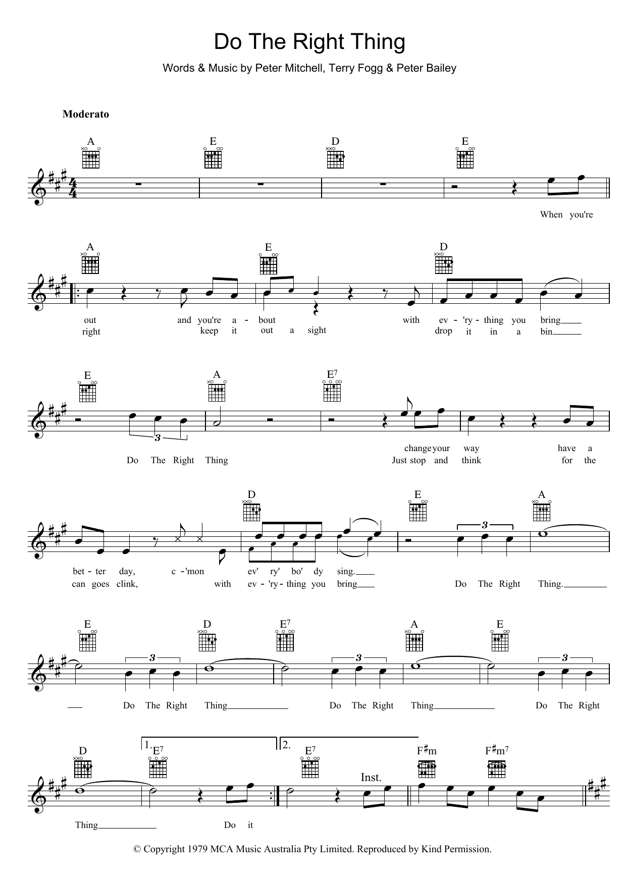Learn to play Peter Mitchell Do The Right Thing sheet music for Melody Line, Lyrics & Chords in minutes. Peter Mitchell Do The Right Thing sheet music preview music notes and score for Melody Line, Lyrics & Chords including 2 page(s)