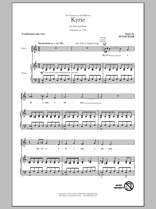 Learn to play Peter Robb Kyrie And Sanctus sheet music for SSA in minutes. Peter Robb Kyrie And Sanctus sheet music preview music notes and score for SSA including 5 page(s)
