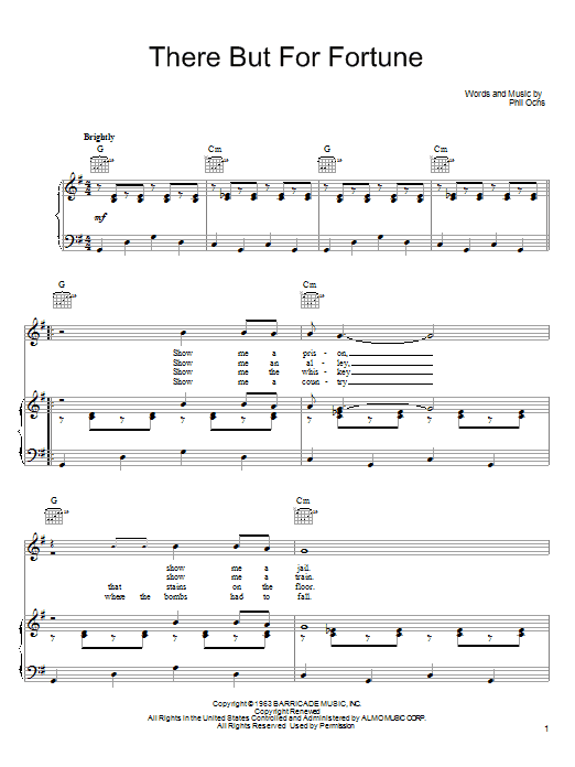 Phil Ochs There But For Fortune sheet music, chords, lyrics - Printable PDF for Piano, Vocal & Guitar (Right-Hand Melody)
