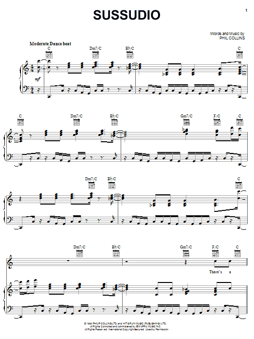 Learn to play Phil Collins Sussudio sheet music for Piano, Vocal & Guitar (Right-Hand Melody) in minutes. Phil Collins Sussudio sheet music preview music notes and score for Piano, Vocal & Guitar (Right-Hand Melody) including 11 page(s)