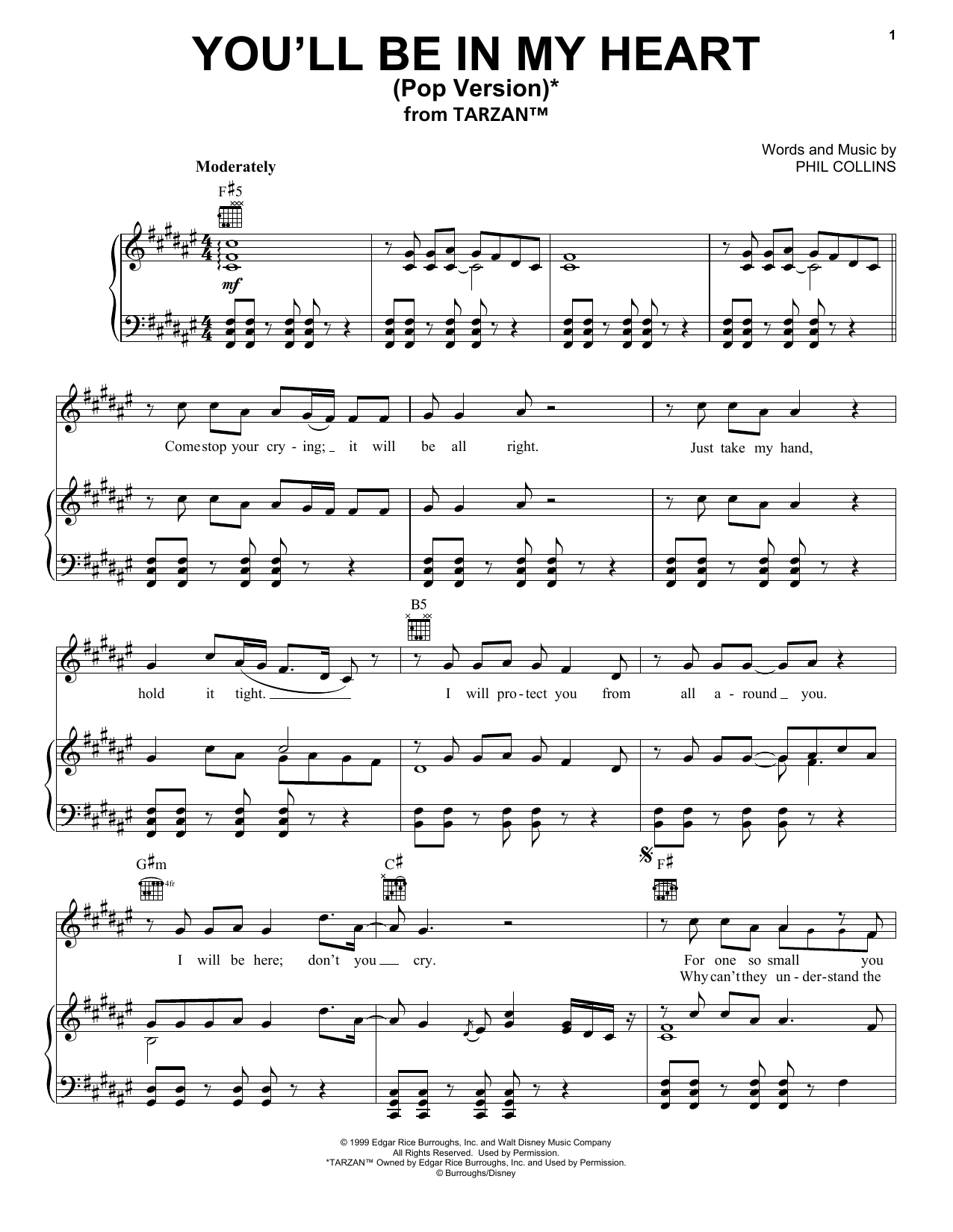 Learn to play Phil Collins You'll Be In My Heart (Pop Version) (from Tarzan) sheet music for Piano Duet in minutes. Phil Collins You'll Be In My Heart (Pop Version) (from Tarzan) sheet music preview music notes and score for Piano Duet including 6 page(s)