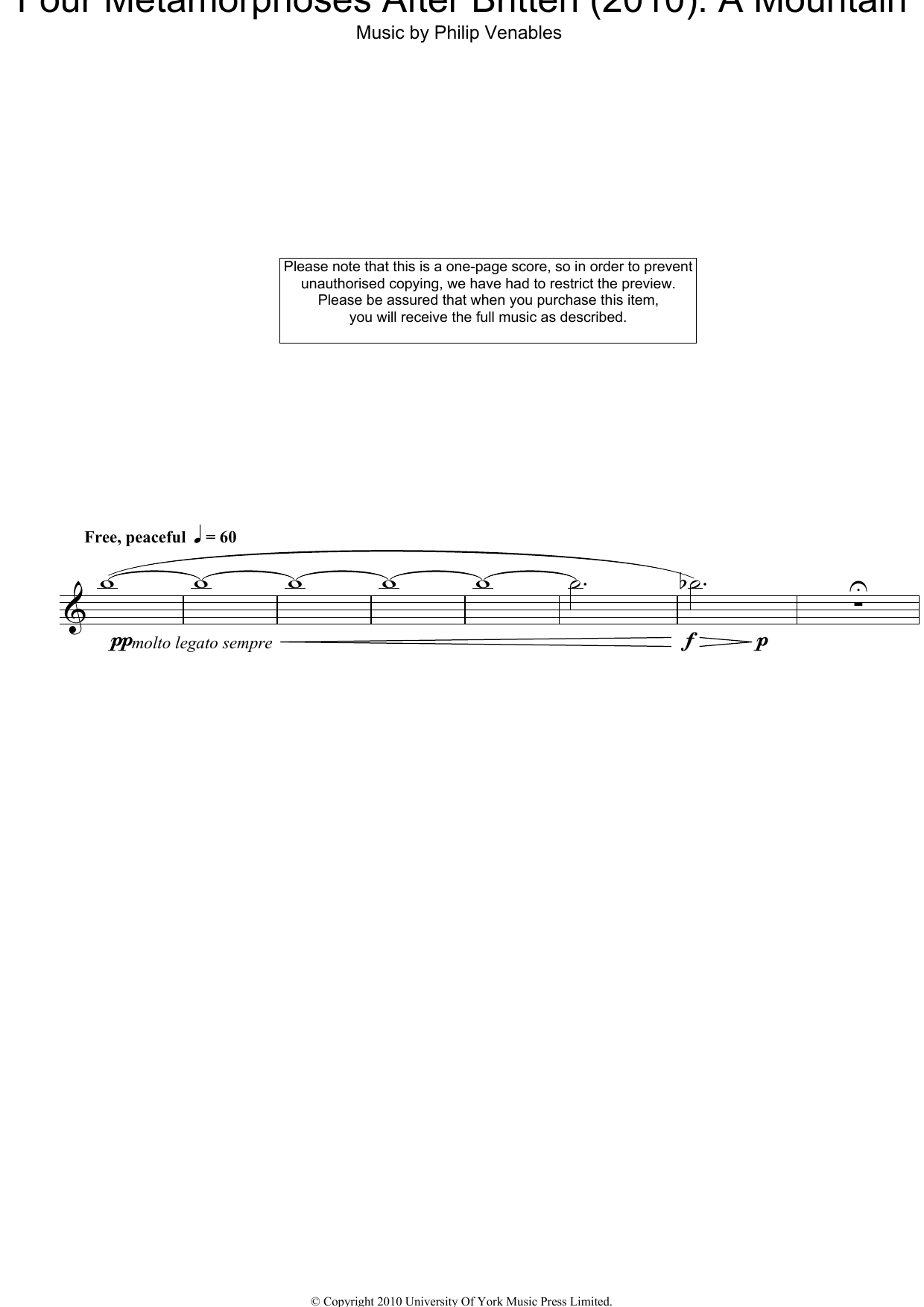 Philip Venables Four Metamorphoses After Britten (2010): A Mountain sheet music, chords, lyrics - Printable PDF for Oboe