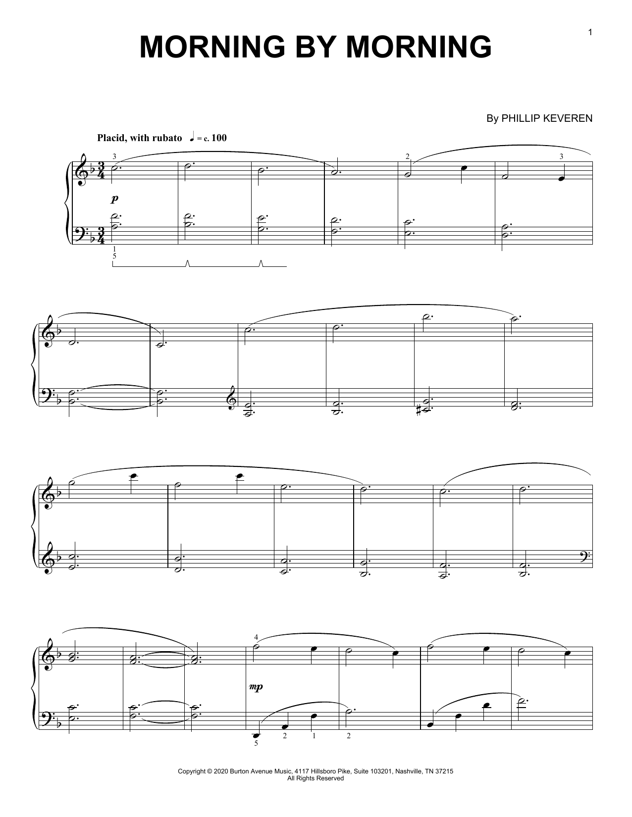 Phillip Keveren Morning By Morning sheet music, chords, lyrics - Printable PDF for Piano Solo