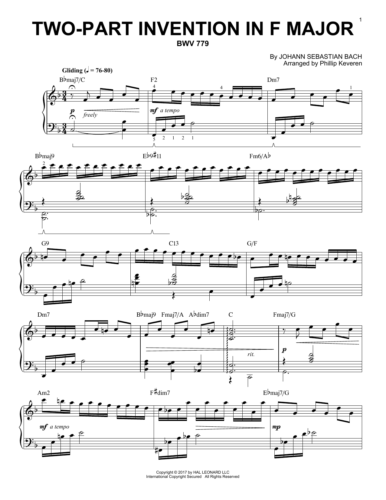 Phillip Keveren Two-Part Invention In F Major, BWV 779 sheet music, chords, lyrics - Printable PDF for Piano
