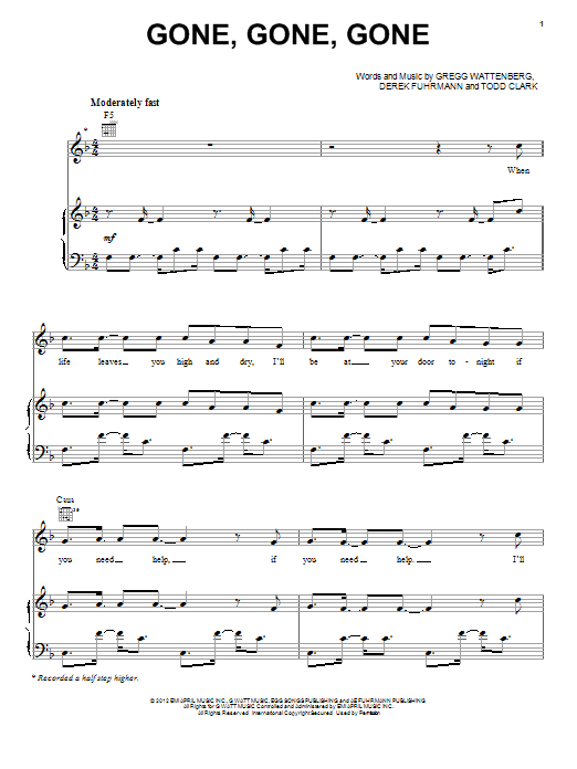 Phillip Phillips Gone, Gone, Gone sheet music, chords, lyrics - Printable PDF for Easy Guitar