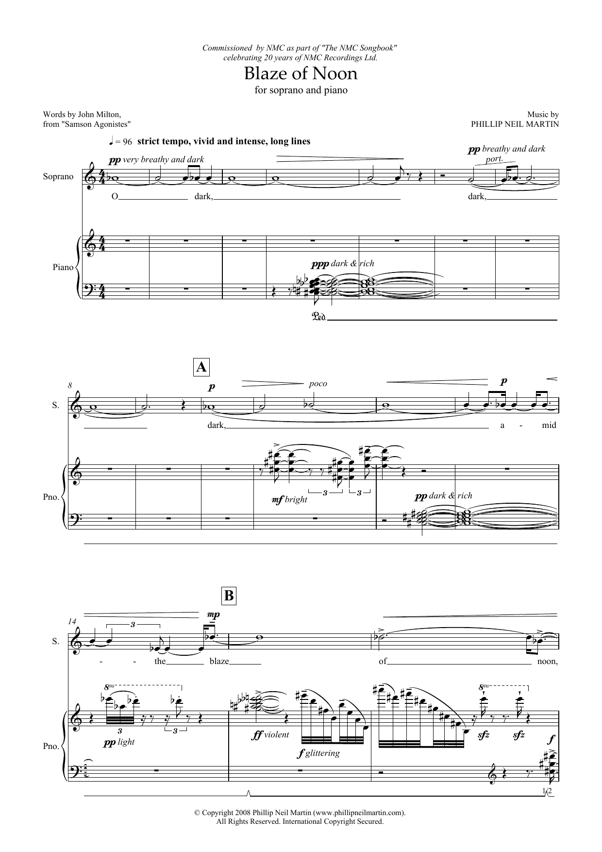 Phillip Neil Martin Blaze of Noon (for soprano & piano) sheet music preview music notes and score for Piano & Vocal including 5 page(s)