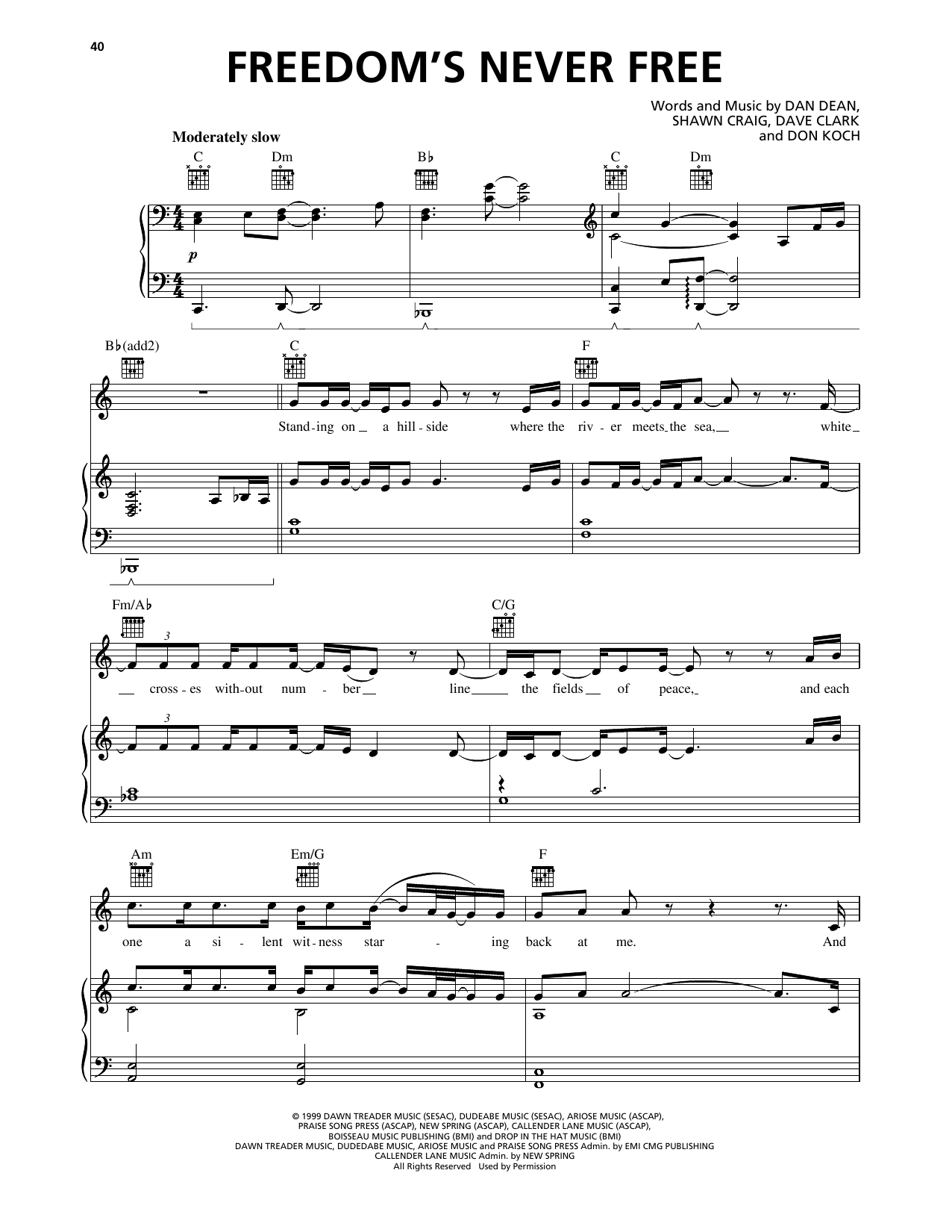 Phillips, Craig & Dean Freedom's Never Free sheet music, chords, lyrics - Printable PDF for Piano, Vocal & Guitar Chords (Right-Hand Melody)