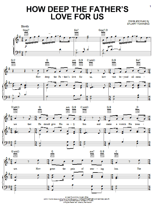 Phillips, Craig & Dean How Deep The Father's Love For Us sheet music, chords, lyrics - Printable PDF for Piano, Vocal & Guitar (Right-Hand Melody)