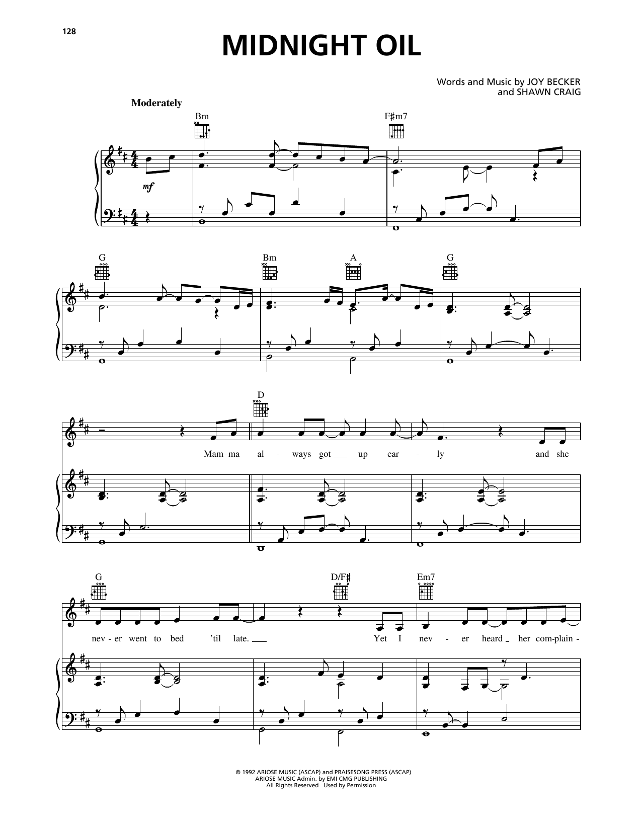 Phillips, Craig & Dean Midnight Oil sheet music, chords, lyrics - Printable PDF for Piano, Vocal & Guitar Chords (Right-Hand Melody)