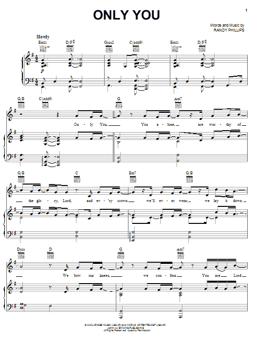 Phillips, Craig & Dean Only You sheet music, chords, lyrics - Printable PDF for Piano, Vocal & Guitar (Right-Hand Melody)