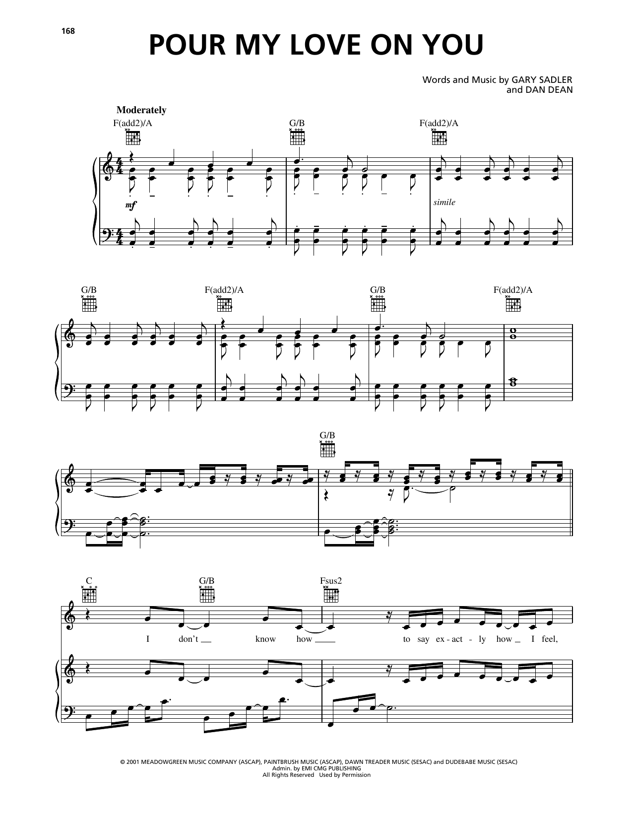 Phillips, Craig & Dean Pour My Love On You sheet music, chords, lyrics - Printable PDF for Piano, Vocal & Guitar Chords (Right-Hand Melody)