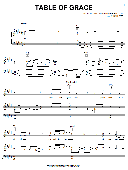 Phillips, Craig & Dean Table Of Grace sheet music, chords, lyrics - Printable PDF for Piano, Vocal & Guitar (Right-Hand Melody)