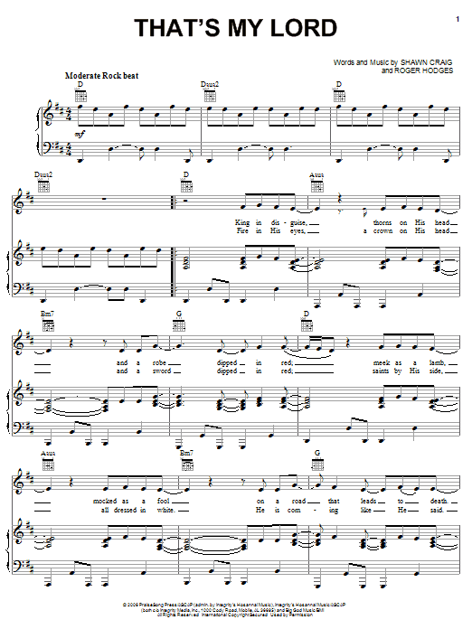 Phillips, Craig & Dean That's My Lord sheet music, chords, lyrics - Printable PDF for Piano, Vocal & Guitar (Right-Hand Melody)