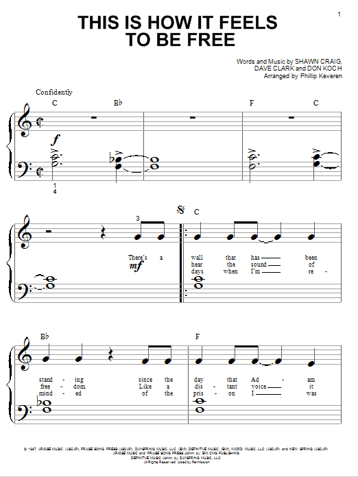 Phillips, Craig & Dean This Is How It Feels To Be Free sheet music, chords, lyrics - Printable PDF for Piano (Big Notes)