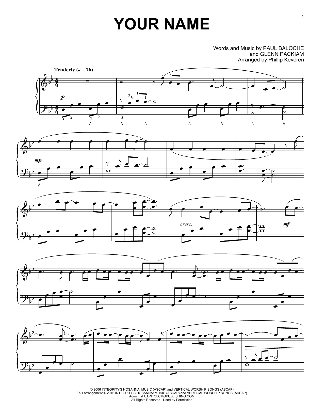 Phillip Keveren Your Name sheet music, chords, lyrics - Printable PDF for Piano