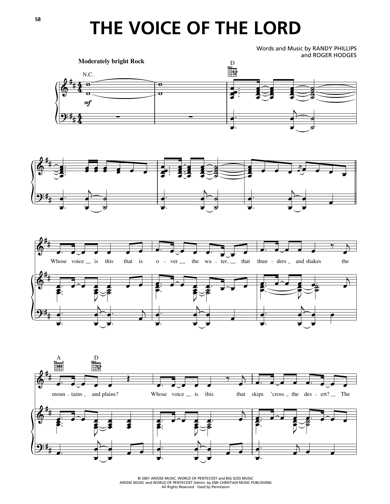 Phillips, Craig and Dean The Voice Of The Lord sheet music, chords, lyrics - Printable PDF for Piano, Vocal & Guitar Chords (Right-Hand Melody)