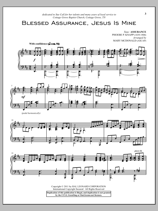 Learn to play Phoebe P. Knapp Blessed Assurance sheet music for Piano in minutes. Phoebe P. Knapp Blessed Assurance sheet music preview music notes and score for Piano including 3 page(s)