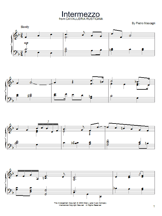 Learn to play Pietro Mascagni Intermezzo sheet music for E-Z Play Today in minutes. Pietro Mascagni Intermezzo sheet music preview music notes and score for E-Z Play Today including 2 page(s)