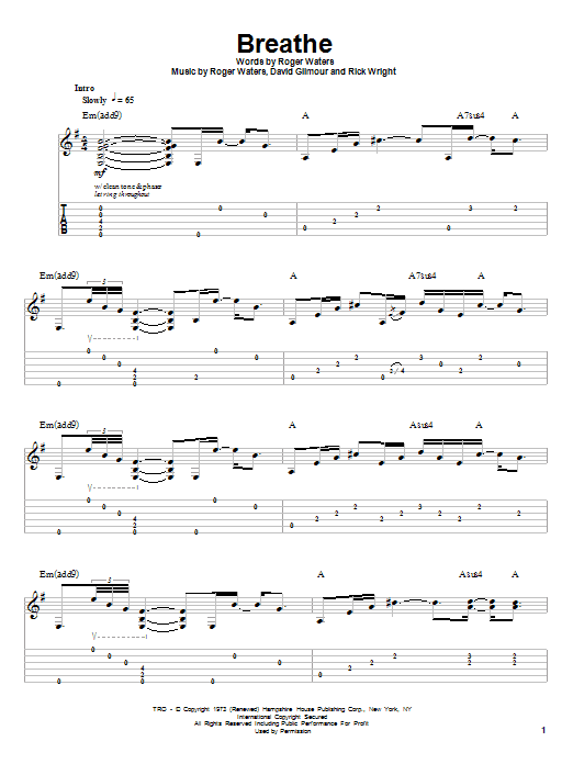 Learn to play Pink Floyd Breathe sheet music for Guitar Tab in minutes. Pink Floyd Breathe sheet music preview music notes and score for Guitar Tab including 5 page(s)