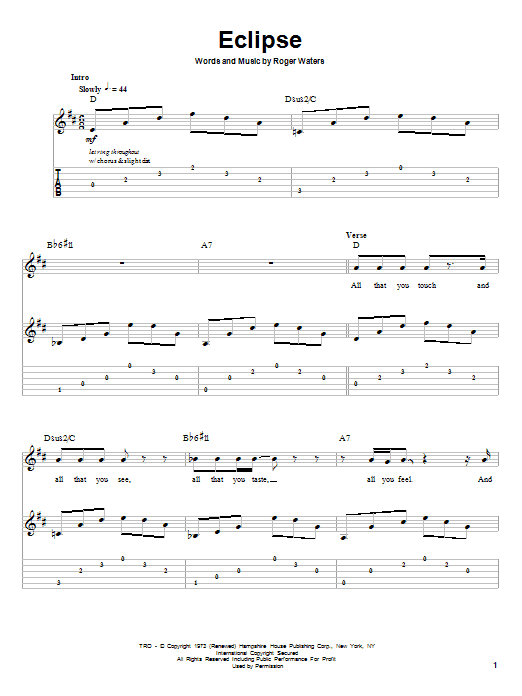 Learn to play Pink Floyd Eclipse sheet music for Guitar Tab in minutes. Pink Floyd Eclipse sheet music preview music notes and score for Guitar Tab including 3 page(s)
