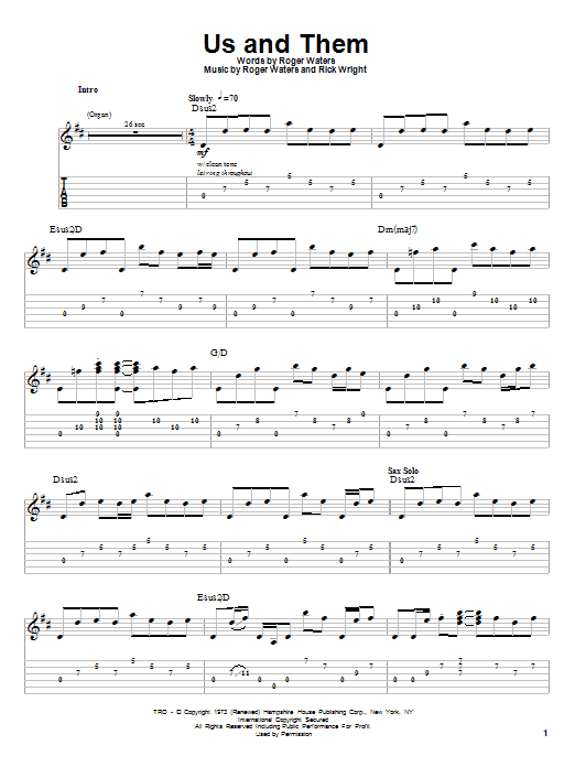 Learn to play Pink Floyd Us And Them sheet music for Guitar Tab in minutes. Pink Floyd Us And Them sheet music preview music notes and score for Guitar Tab including 10 page(s)