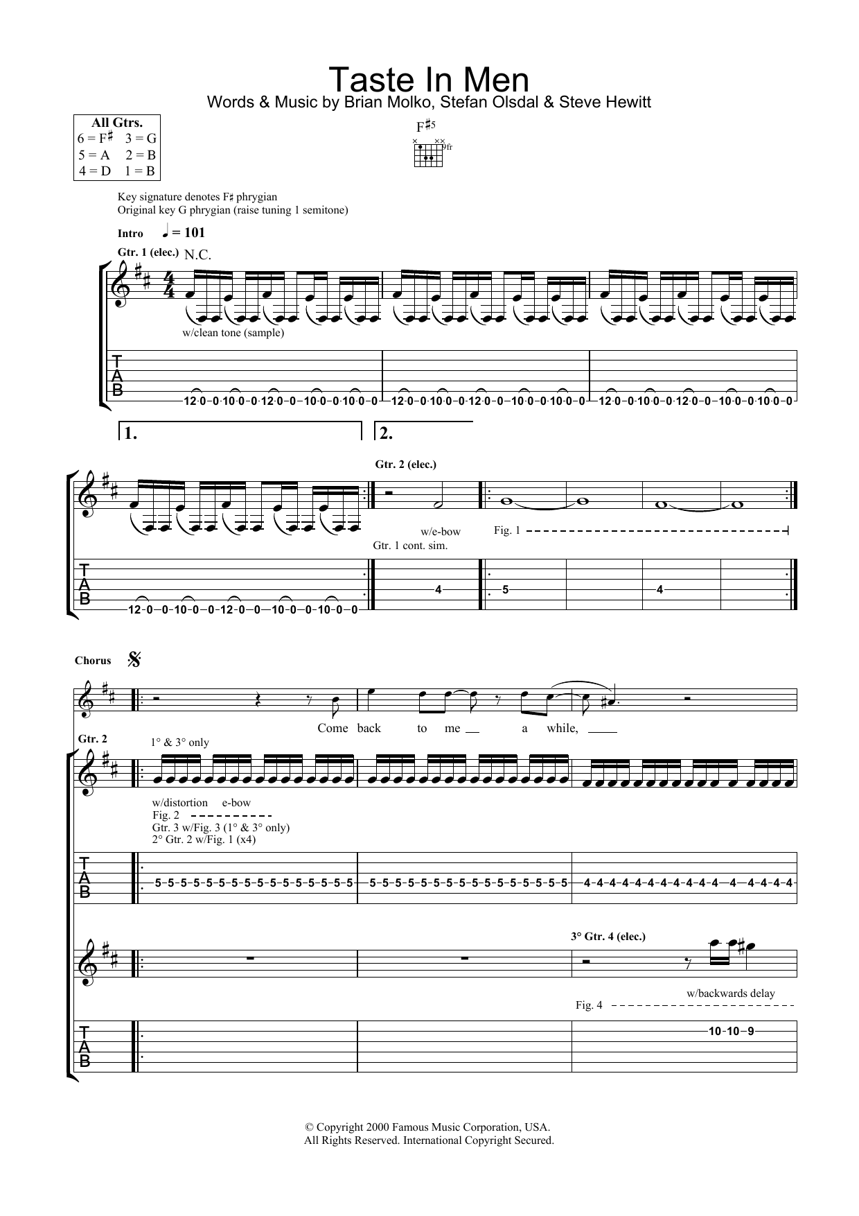 Placebo Taste In Men sheet music preview music notes and score for Guitar Tab including 5 page(s)