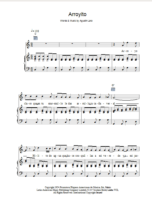 Learn to play Placido Domingo Arroyito sheet music for Piano, Vocal & Guitar in minutes. Placido Domingo Arroyito sheet music preview music notes and score for Piano, Vocal & Guitar including 4 page(s)