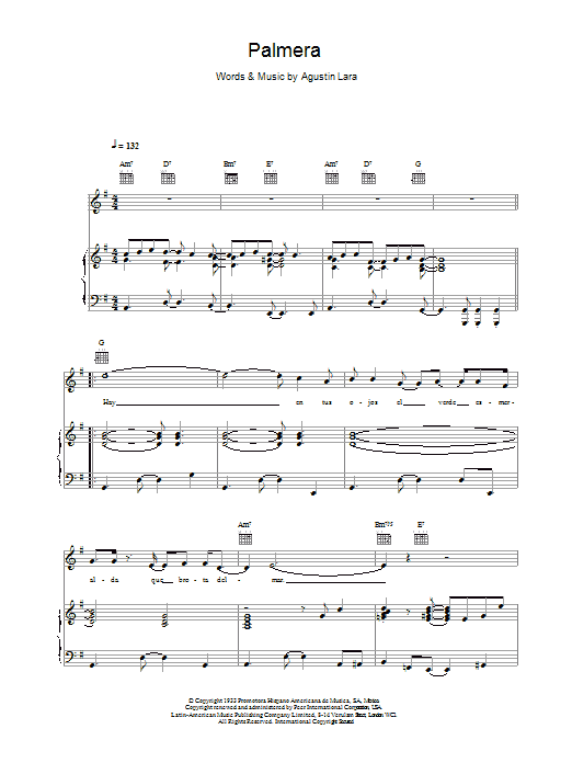 Learn to play Placido Domingo Palmera sheet music for Piano, Vocal & Guitar in minutes. Placido Domingo Palmera sheet music preview music notes and score for Piano, Vocal & Guitar including 5 page(s)