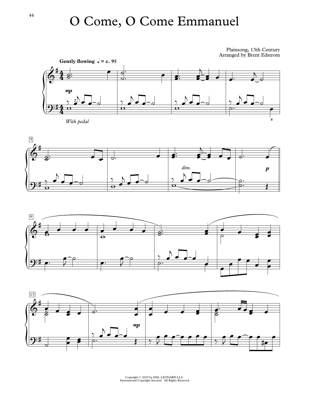 Plainsong, 13th Century O Come, O Come Emmanuel (arr. Brent Edstrom) sheet music, chords, lyrics - Printable PDF for Educational Piano