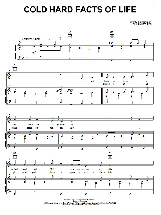 Learn to play Porter Wagoner Cold Hard Facts Of Life sheet music for Piano, Vocal & Guitar (Right-Hand Melody) in minutes. Porter Wagoner Cold Hard Facts Of Life sheet music preview music notes and score for Piano, Vocal & Guitar (Right-Hand Melody) including 5 page(s)