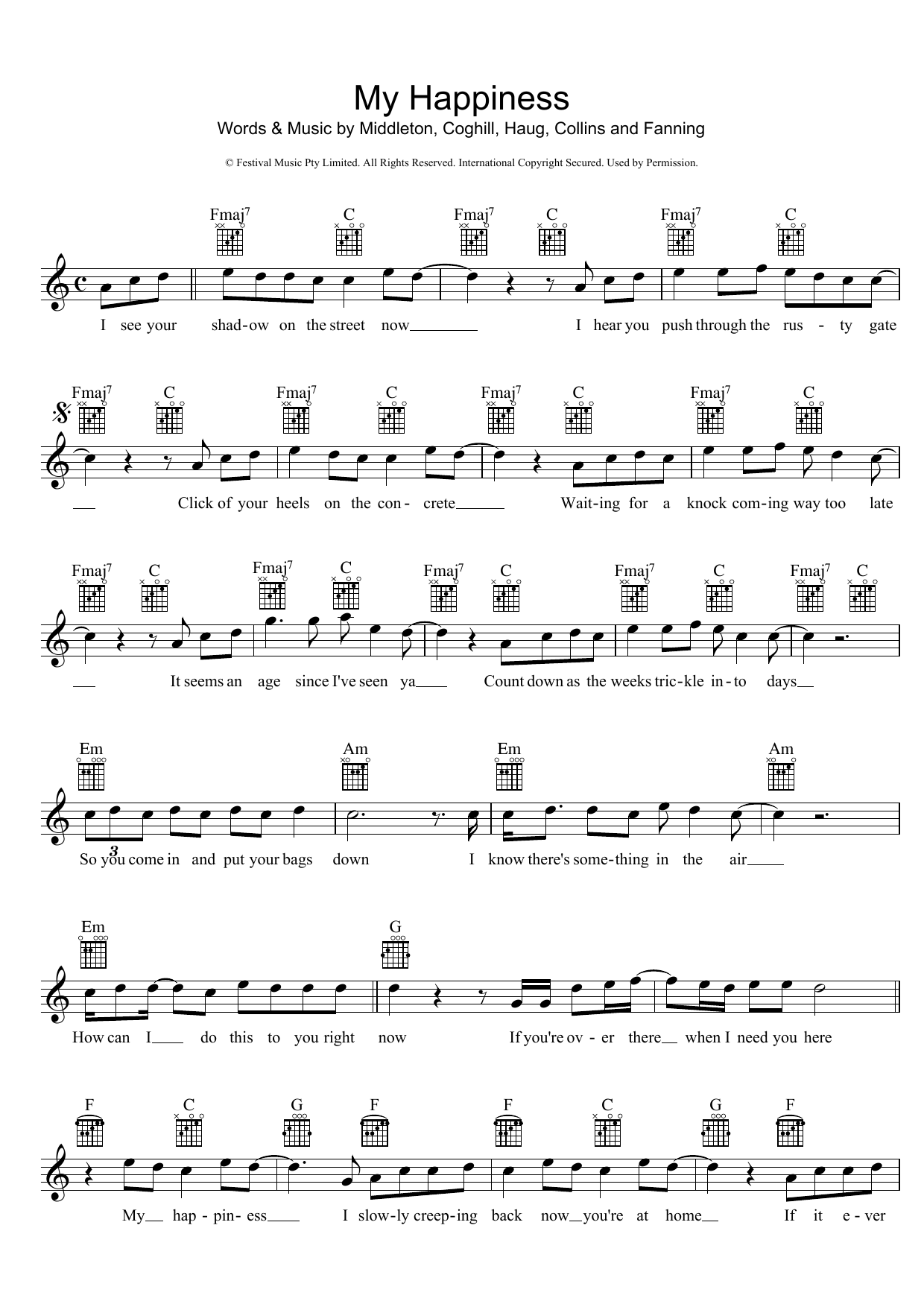 Learn to play Powderfinger My Happiness sheet music for Melody Line, Lyrics & Chords in minutes. Powderfinger My Happiness sheet music preview music notes and score for Melody Line, Lyrics & Chords including 2 page(s)