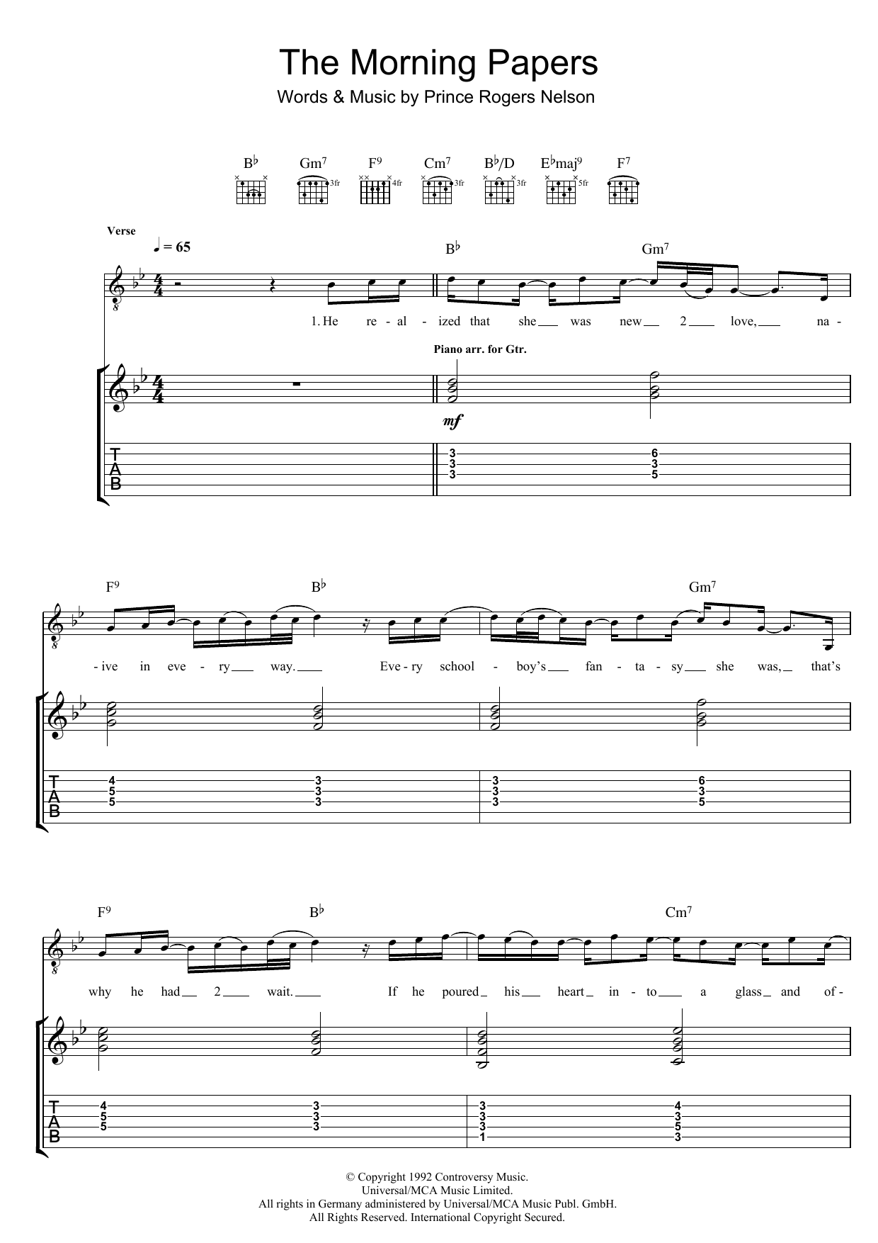 Prince & The New Power Generation The Morning Papers sheet music, chords, lyrics - Printable PDF for Guitar Tab