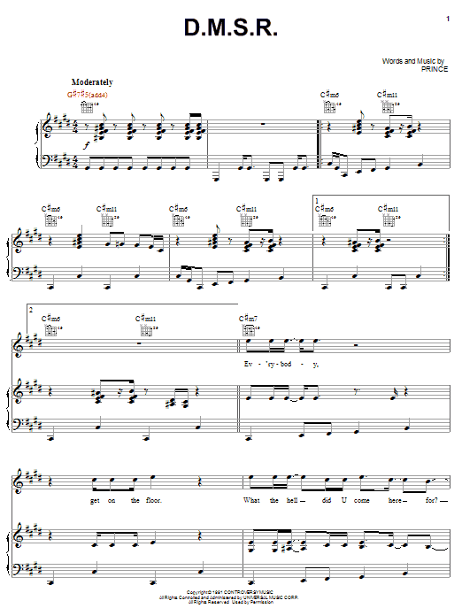 Learn to play Prince D.M.S.R. sheet music for Piano, Vocal & Guitar (Right-Hand Melody) in minutes. Prince D.M.S.R. sheet music preview music notes and score for Piano, Vocal & Guitar (Right-Hand Melody) including 8 page(s)
